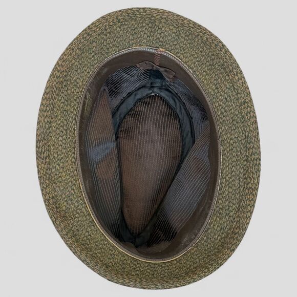 Vintage Wormser 100% Wool Fedora Hat Olive Green Belted Retro Cap Sz 7 1/8 - Picture 6 of 9